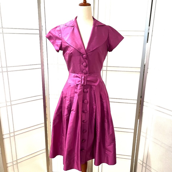 Rickie Freeman Teri Jon Fuchsia Silk Dress - Size 4 - Picture 1 of 6